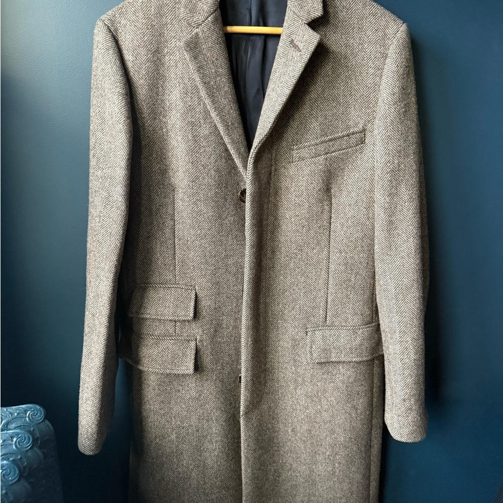 J. Crew Men's Herringbone Tan Overcoat